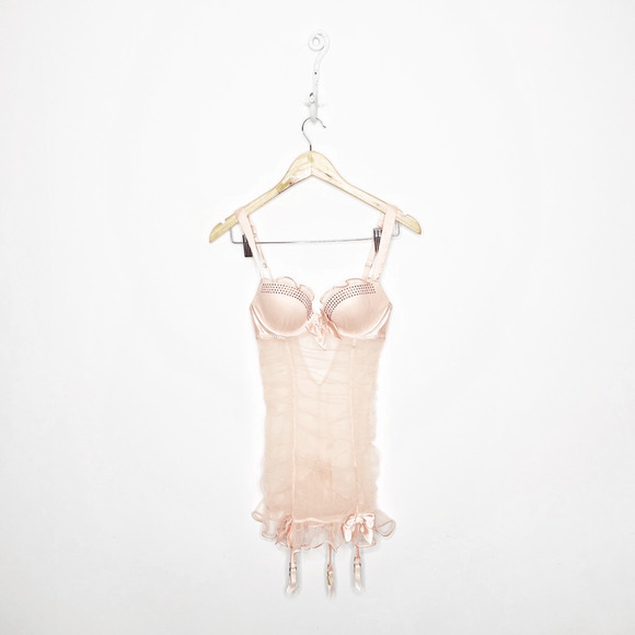 Victoria's Secret Other - y2k 00s Victoria's Secret Garter Mesh Dress baby pink underwired womens 34B